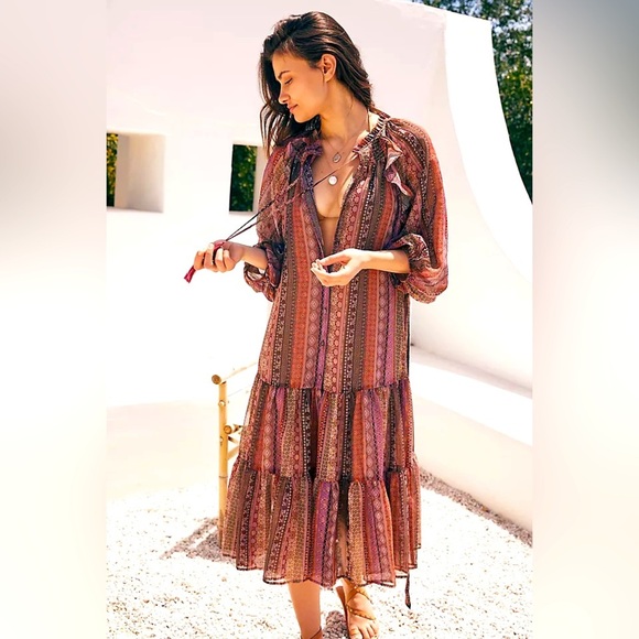 NWT Anthropologie Sarah Hann Tiered Ruffle Maxi Tassel Dress - Picture 1 of 8